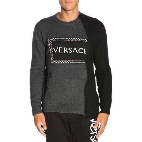 versace men sweatshirt grey|Versace sweaters for men.